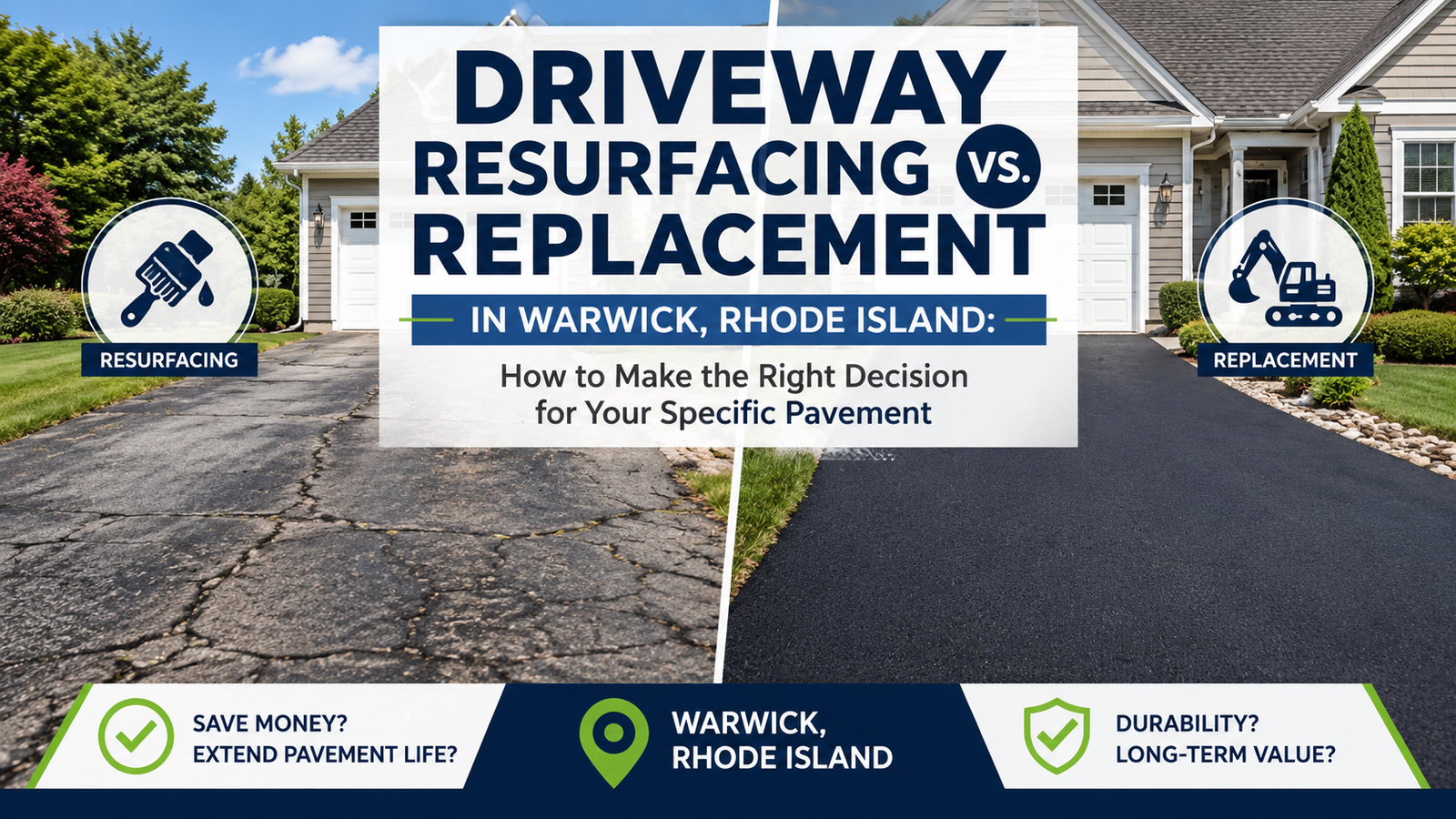 Driveway Resurfacing vs. Replacement in Warwick, Rhode Island: How to Make the Right Decision for Your Specific Pavement
